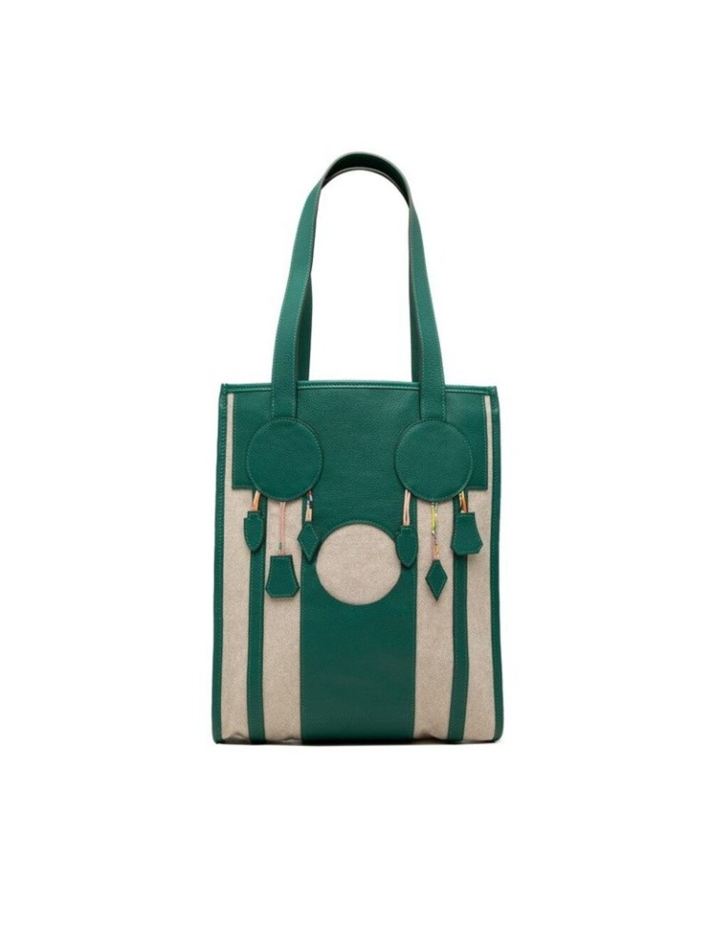 Hermes Petit H Dream Earrings Back Tote Shoulder Bag Green Beige Toile H Veau